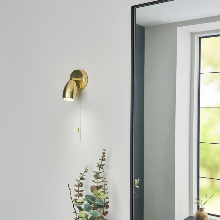 Endon 99768 Porto Bathroom 1 Light Spotlight Satin Brass Plate & Clear Glass