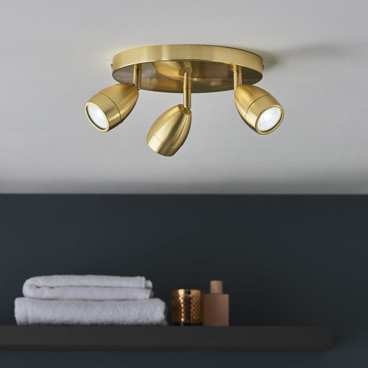 Endon 99769 Porto Bathroom 3 Light Spotlight Satin Brass Plate & Clear Glass