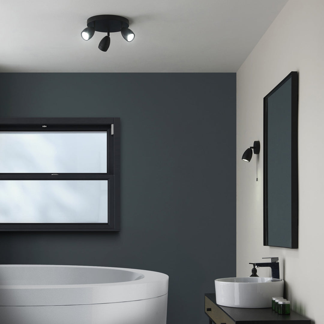 Endon 99771 Porto Bathroom 3 Light Spotlight Matt Black & Clear Glass