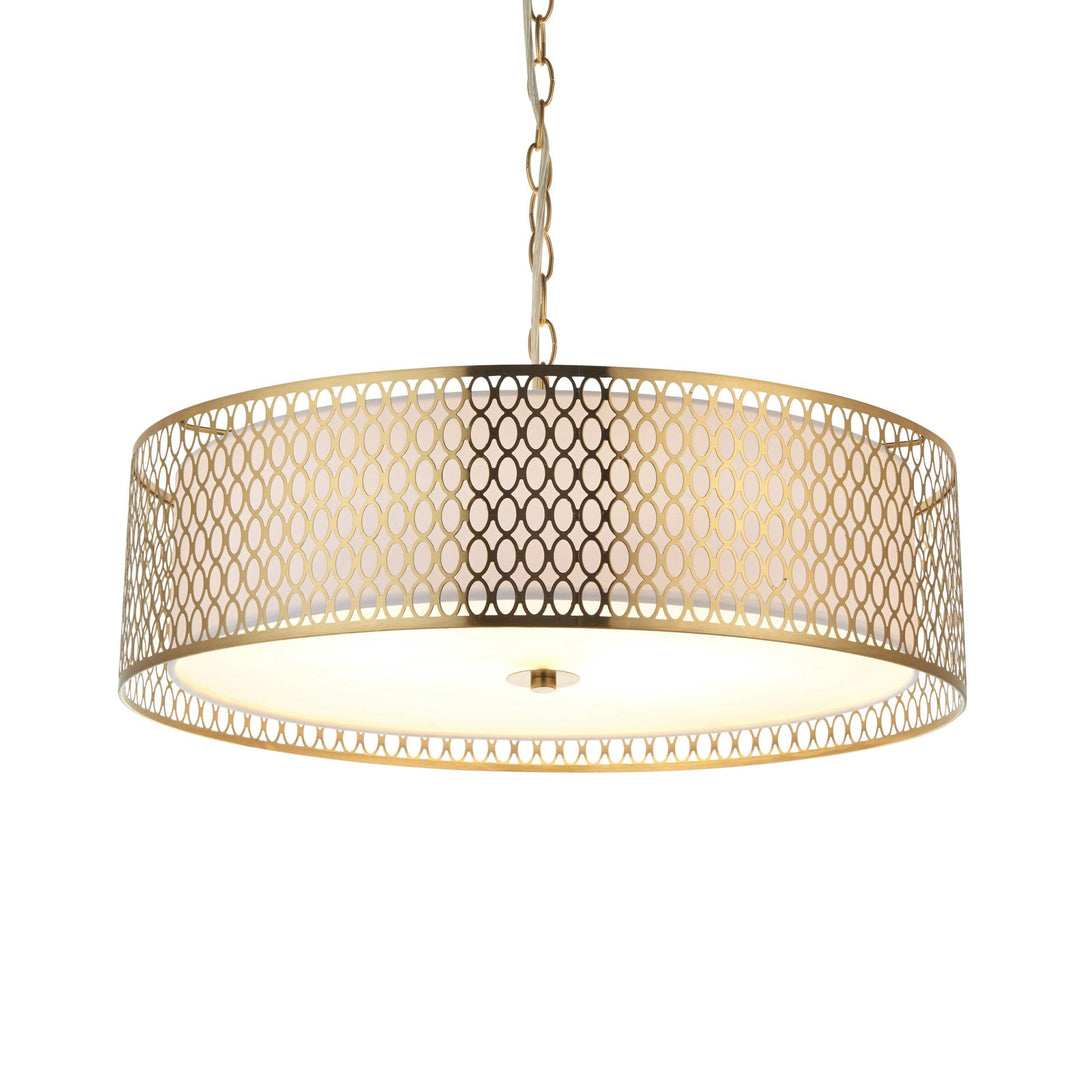 Endon 101569 Cordero 3 Light Pendant Gold Effect Plate, White Fabric & Frosted Glass