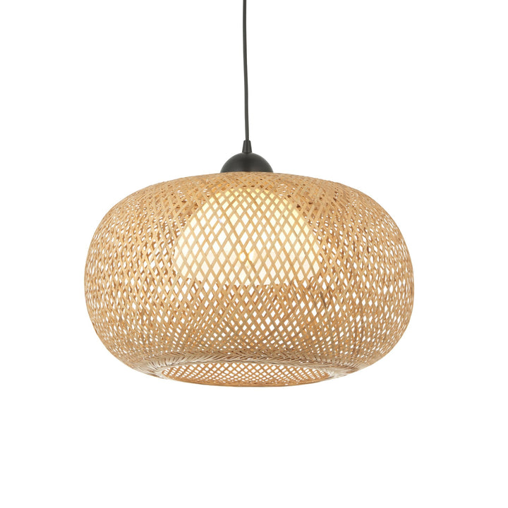 Endon 101572 Bali 1 Light Pendant Natural Bamboo, White Pc & Matt Black