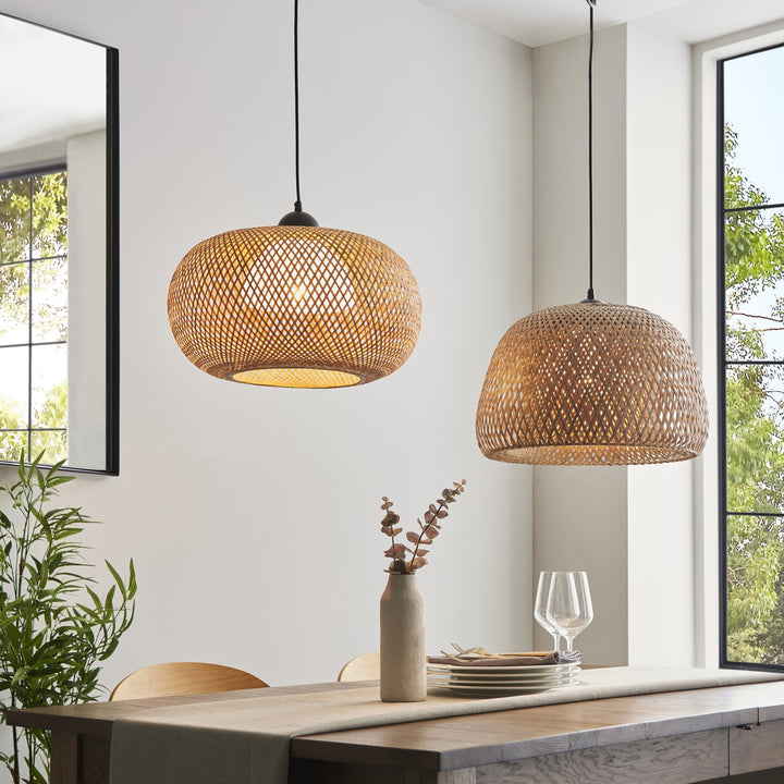 Endon 101572 Bali 1 Light Pendant Natural Bamboo, White Pc & Matt Black