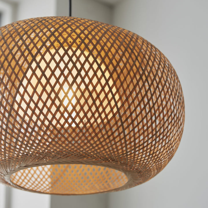 Endon 101572 Bali 1 Light Pendant Natural Bamboo, White Pc & Matt Black