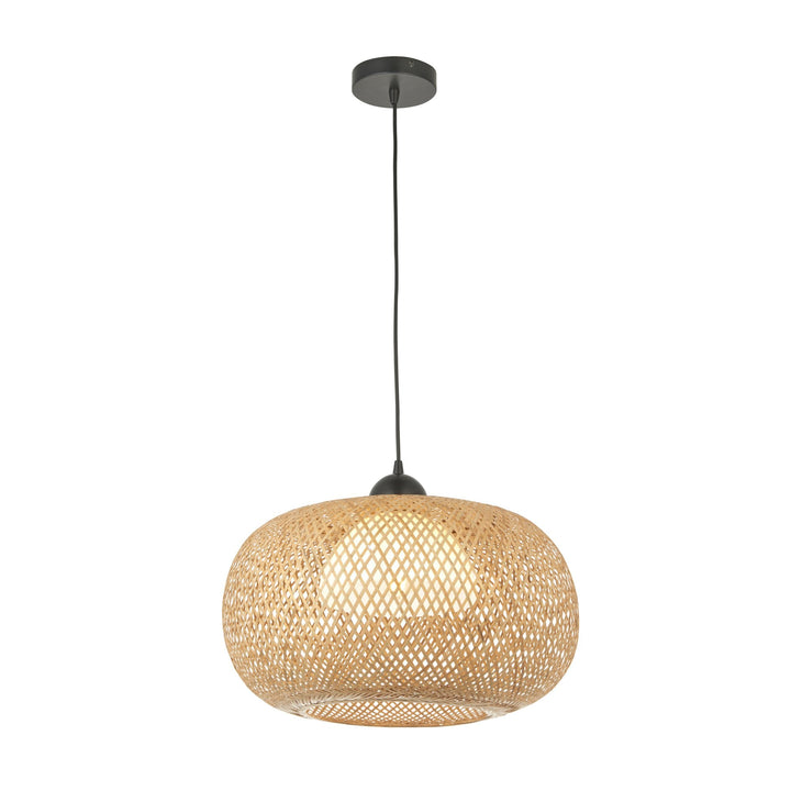 Endon 101572 Bali 1 Light Pendant Natural Bamboo, White Pc & Matt Black