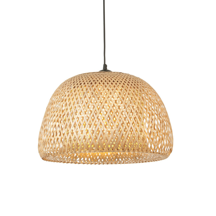 Endon 101574 Bali 1 Light Pendant Natural Bamboo, White Pc & Matt Black