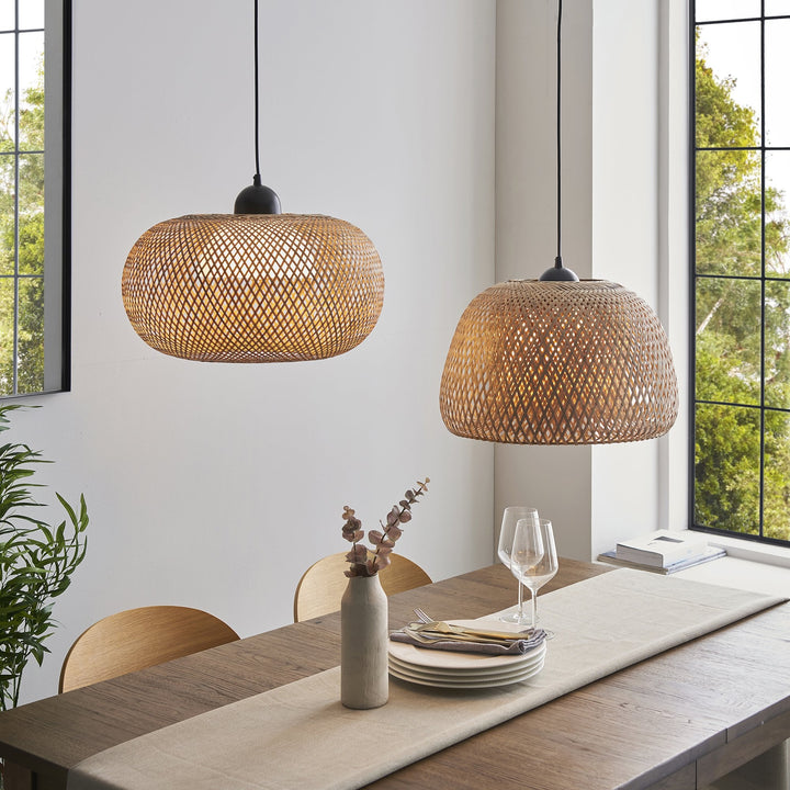 Endon 101574 Bali 1 Light Pendant Natural Bamboo, White Pc & Matt Black