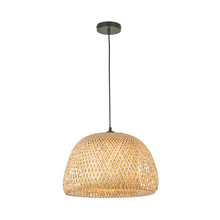 Endon 101574 Bali 1 Light Pendant Natural Bamboo, White Pc & Matt Black