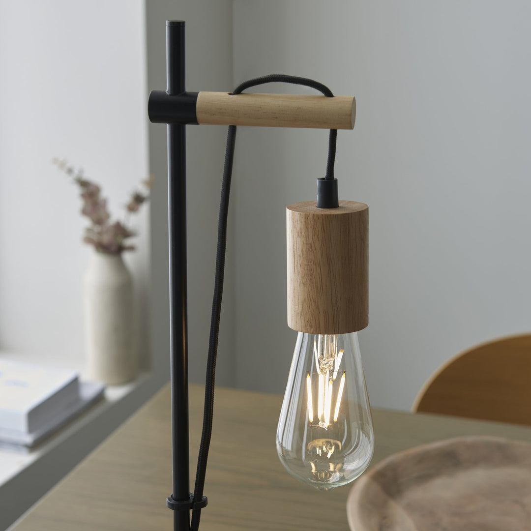 Endon 101677 Sven 1 Light Table Lamp Matt Black & Natural Wood