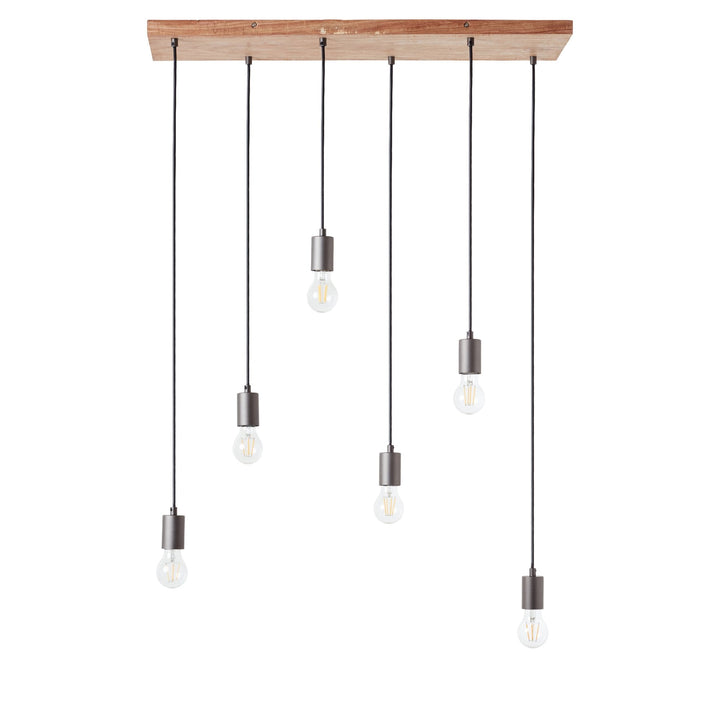 Endon 101684 Stellan 6 Light Pendant Oak Stained Plywood & Anthracite Finish