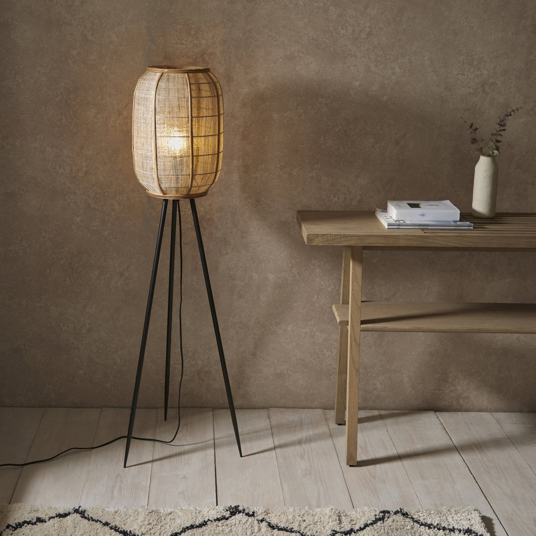 Endon 101687 Zaire 1 Light Floor Lamp Natural Linen, Natural Bamboo & Matt Black