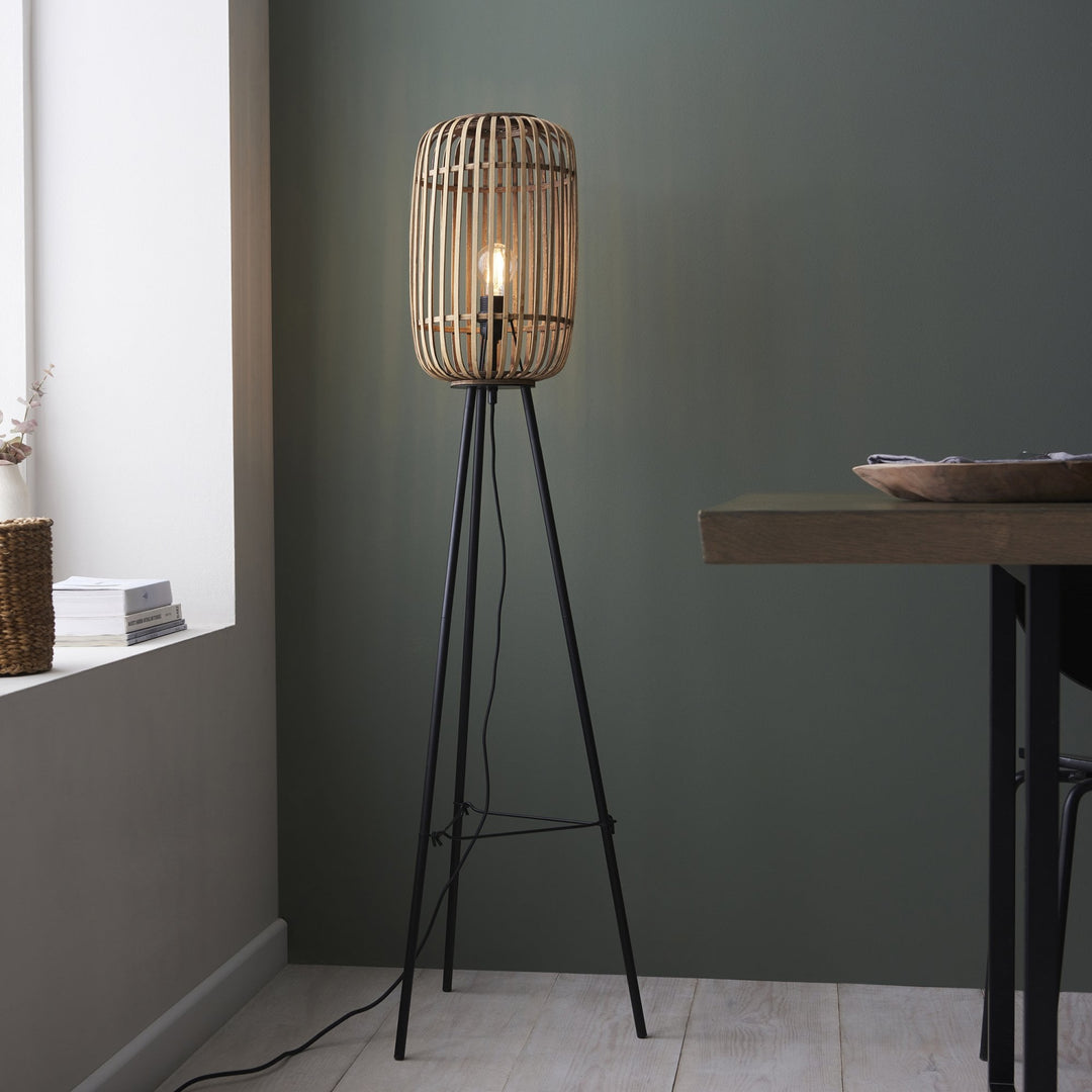 Endon 101774 Mathias 1 Light Floor Lamp Natural Bamboo, Plywood & Matt Black Paint