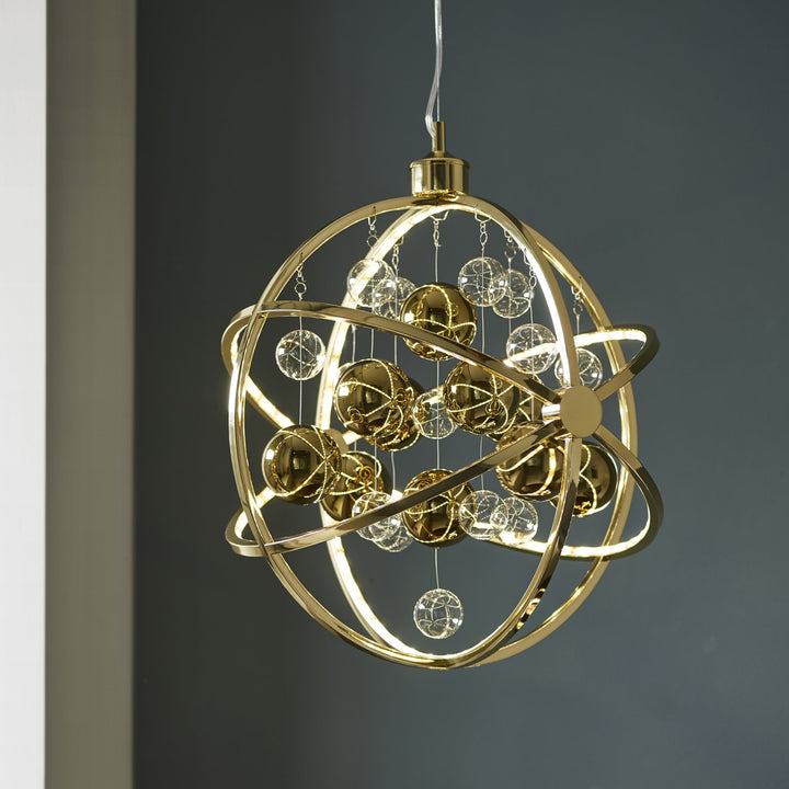 Endon 102608 Muni 1 Light Pendant Gold Effect Plate With Clear & Gold Glass