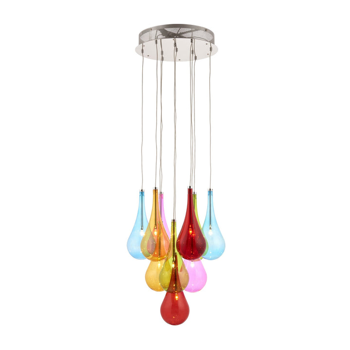 Endon NIRO-10MULTI 10 Light Ceiling Fitting With Multi-coloured Glass