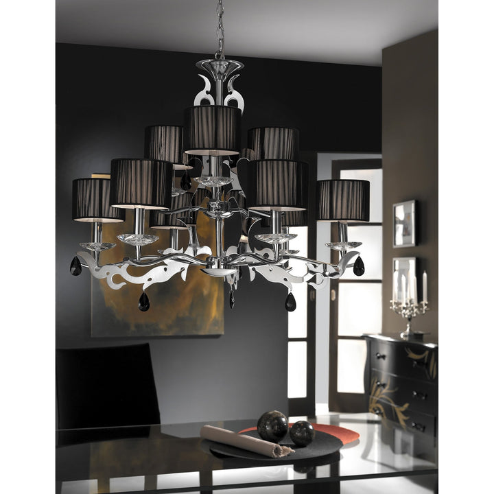 Mantra M0376 Acanto Pendant Round 9 Light E14 Polished Chrome Black Shades