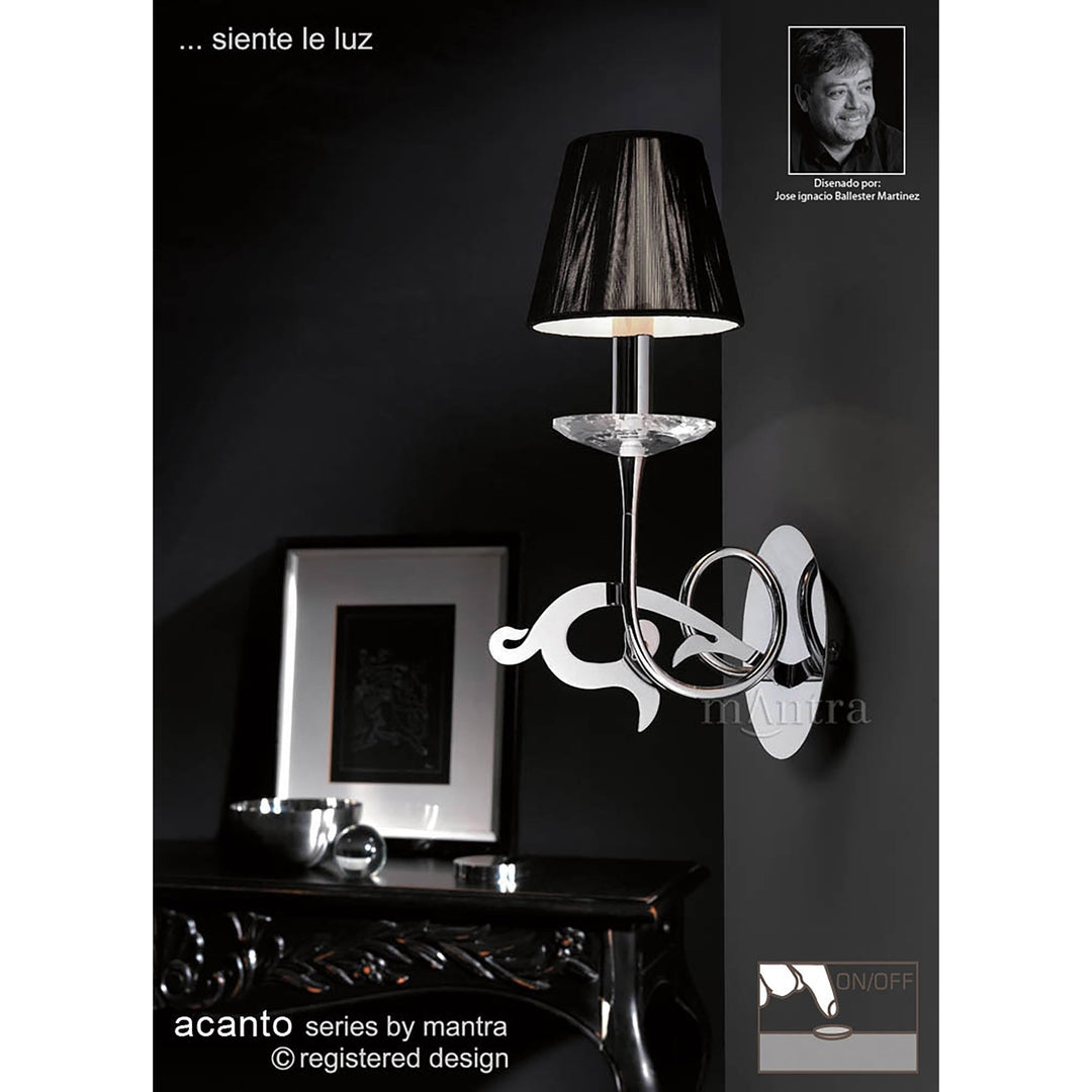 Mantra M0379/S Acanto Wall Lamp Switched 1 Light E14 Polished Chrome Black Shade