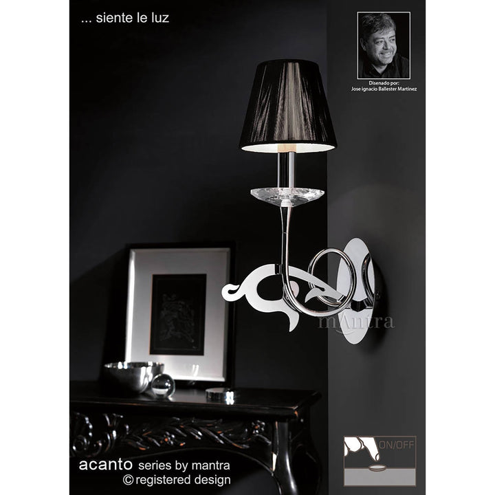 Mantra M0379/S Acanto Wall Lamp Switched 1 Light E14 Polished Chrome Black Shade