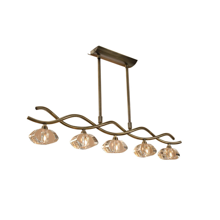 Mantra M0430AB Alfa Linear Pendant 5 Light G9 Antique Brass