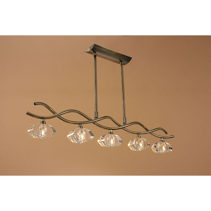 Mantra M0430AB Alfa Linear Pendant 5 Light G9 Antique Brass