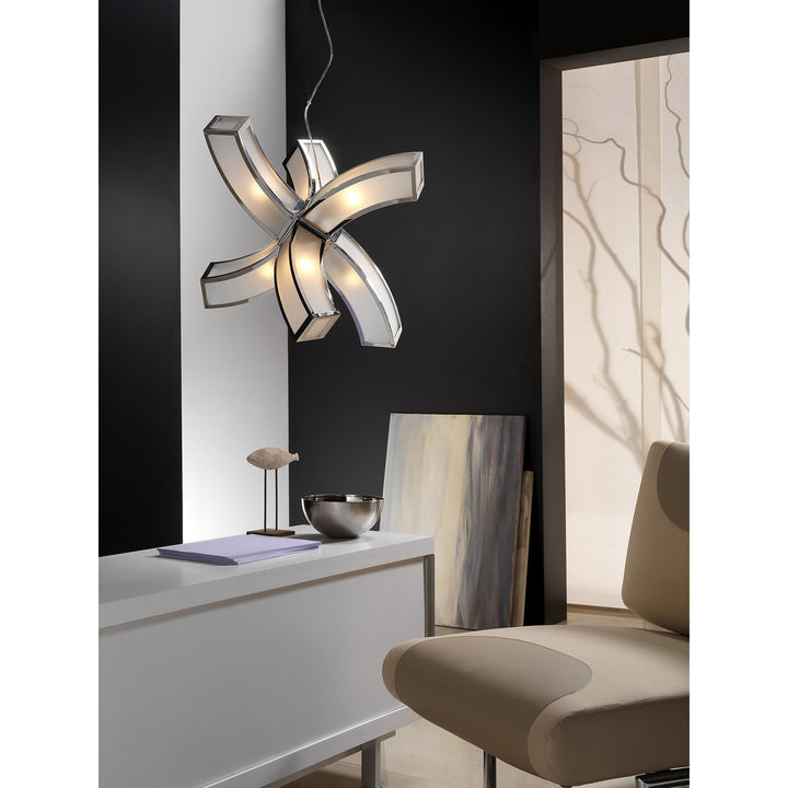 Mantra M0390 Duna E27 Pendant 4 Light L1 Curved Polished Chrome/White Acrylic
