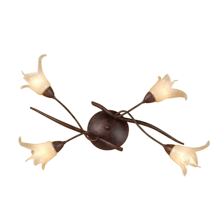 Mantra M4353 Florida | Ceiling 4 Light | Brown/Black Oxide with Amber Frosted Shades