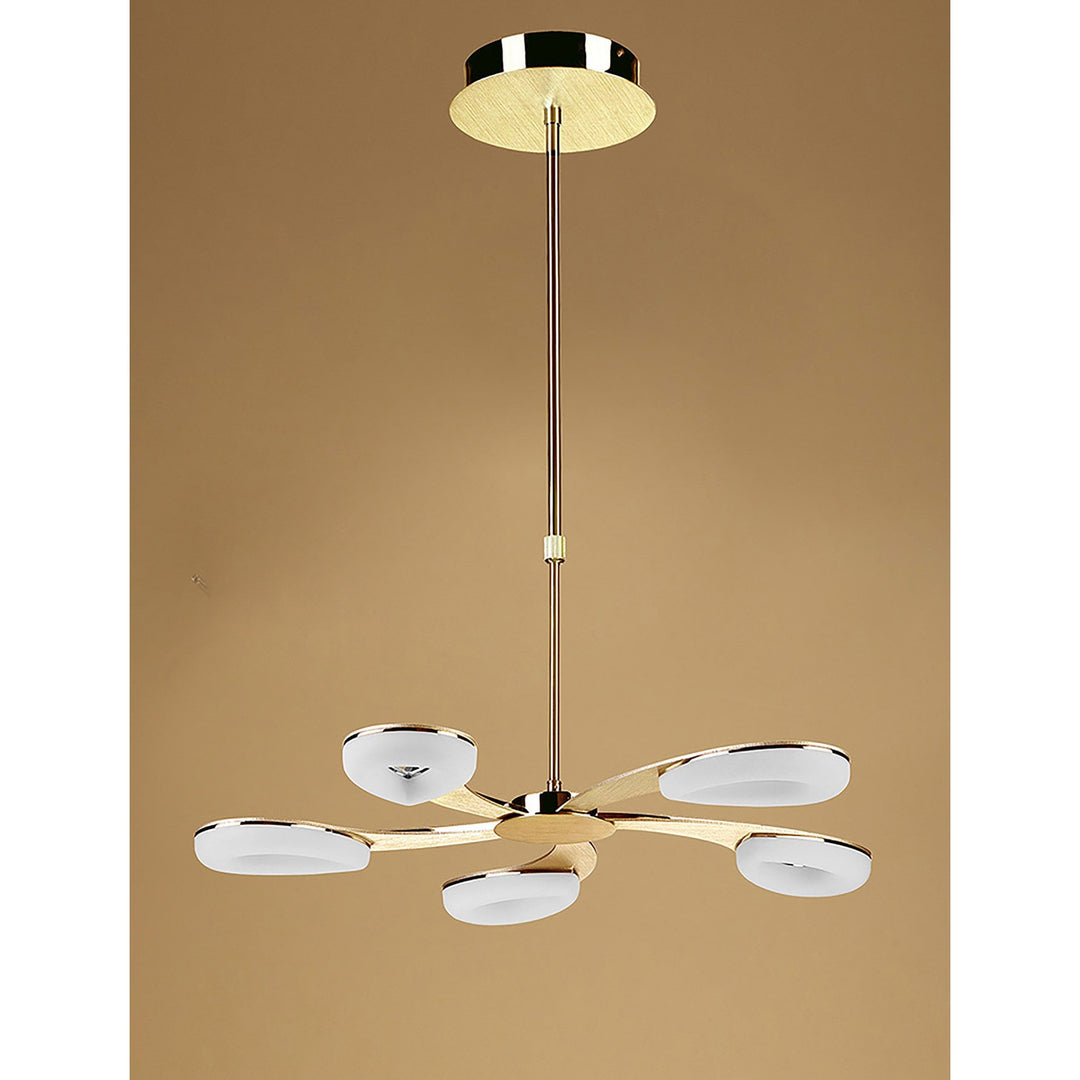 Mantra M8272/1 Juno Telescopic 5 Light 30W LED Satin Gold/Frosted Acrylic/Gold