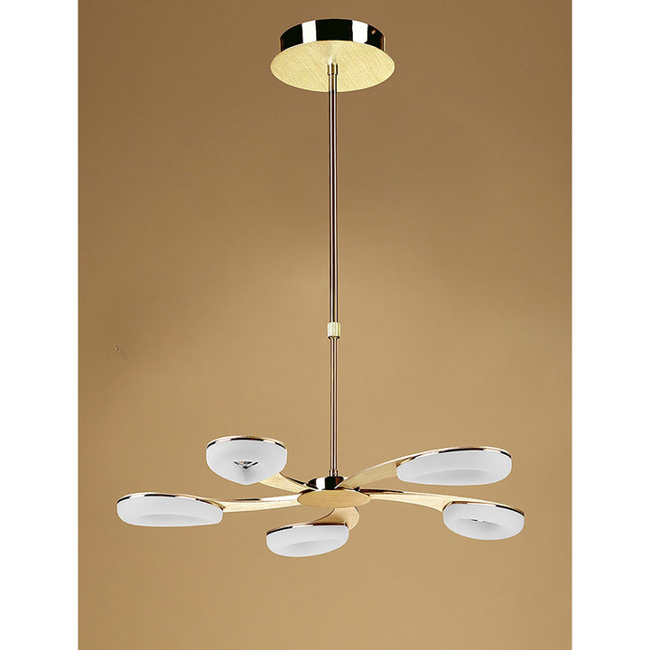 Mantra M8272/1 Juno Telescopic 5 Light 30W LED Satin Gold/Frosted Acrylic/Gold
