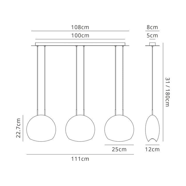 Mantra M6189 Lens Linear Pendant 3 Light Chrome Glass
