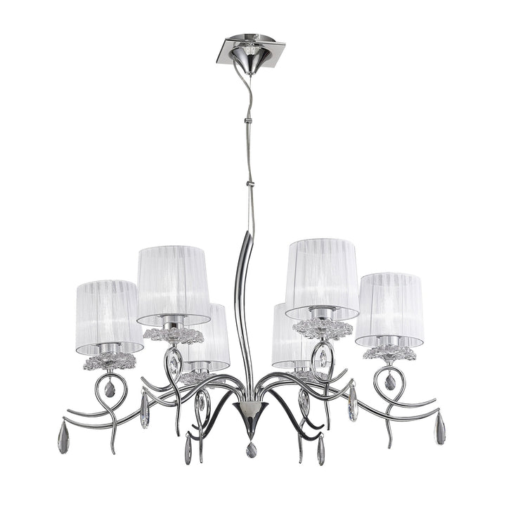 Mantra M5270 Louise Pendant 6 Light E27 White Shades Polished Chrome / Clear Crystal