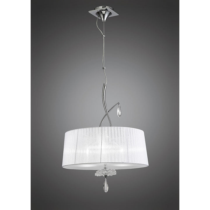 Mantra M5274 Louise Pendant 3 Light E27 Round White Shades Polished Chrome / Clear Crystal