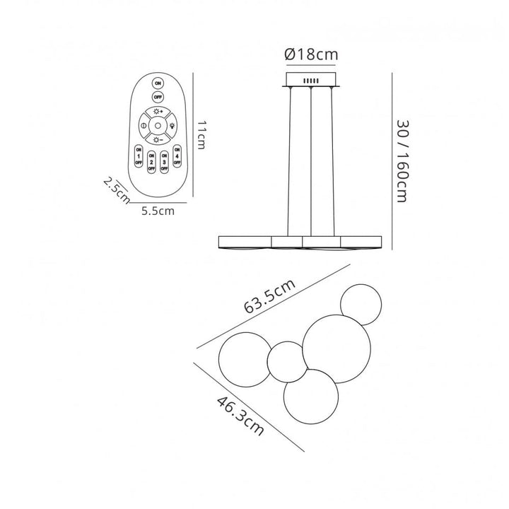 Mantra M5762 Lunas Pendant 63.5cm x 46.3cm 43W LED RF Remote Control White