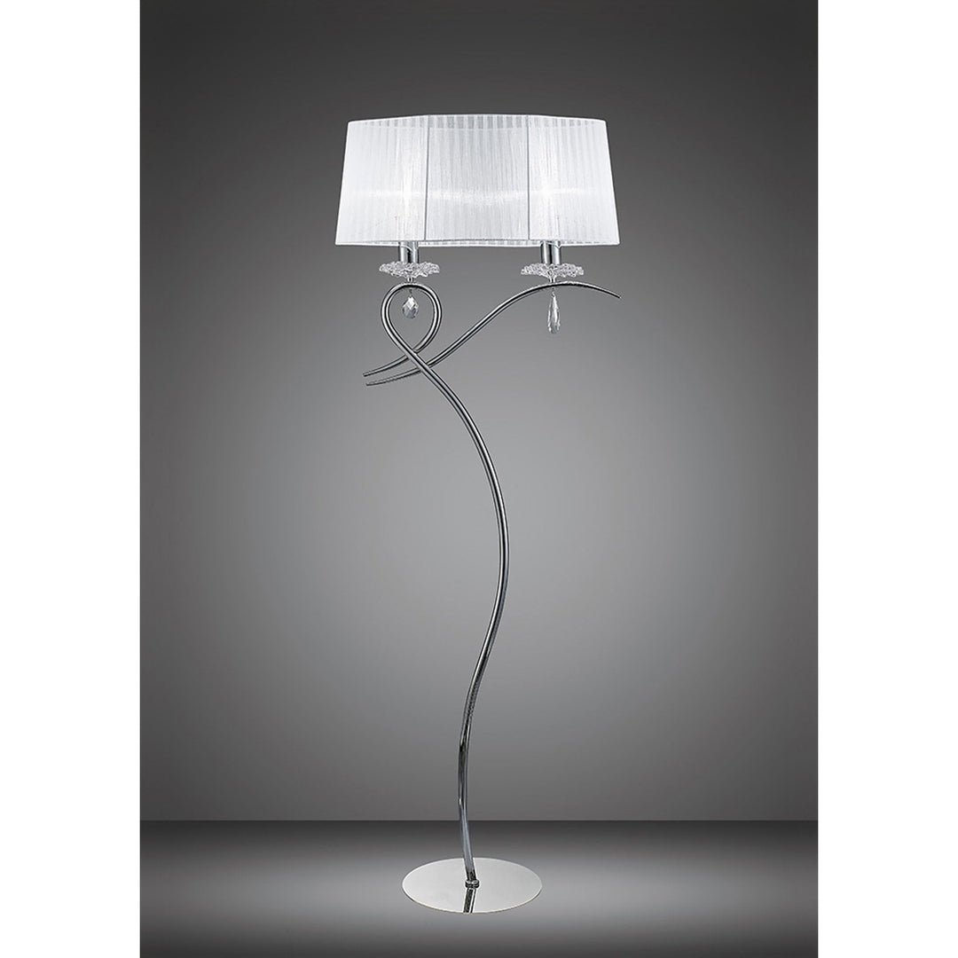 Mantra M5280 Louise Floor Lamp 2 Light White Shade Polished Chrome Clear Crystal