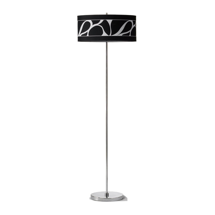 Mantra M8474/1 Manhattan Floor Lamp 3 Light Polished Chrome/Frosted Glass Black Patterned Shade
