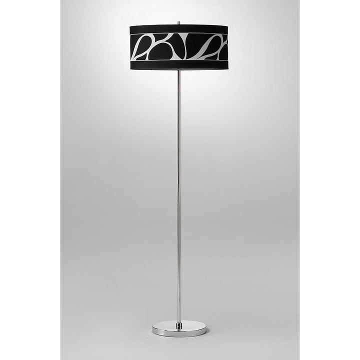 Mantra M8474/1 Manhattan Floor Lamp 3 Light Polished Chrome/Frosted Glass Black Patterned Shade