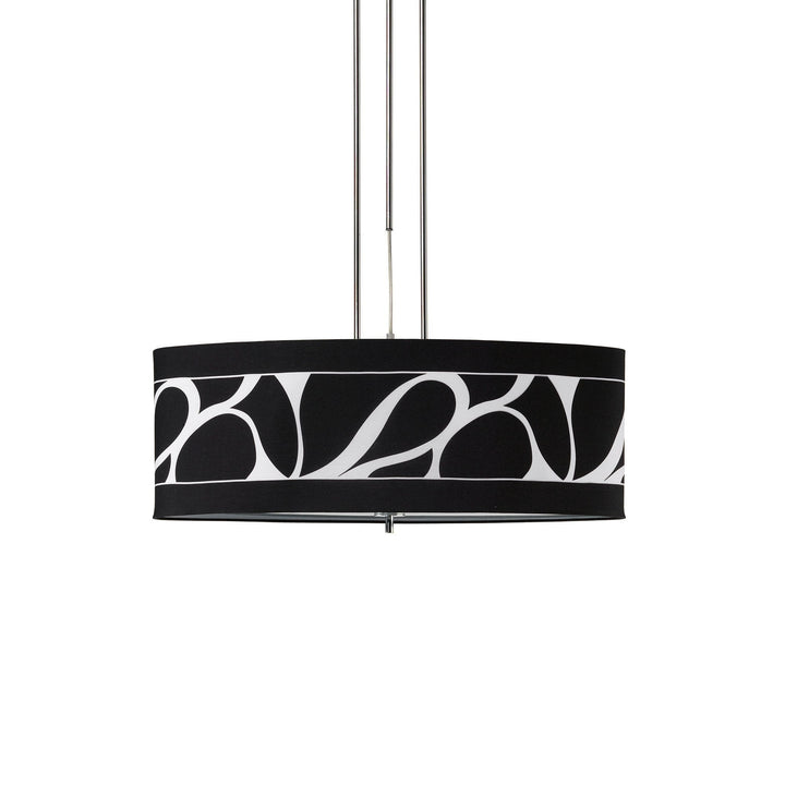 Mantra M8468/1 Manhattan Linear Pendant 2 Light Polished Chrome Frosted Glass Black Patterned Shade