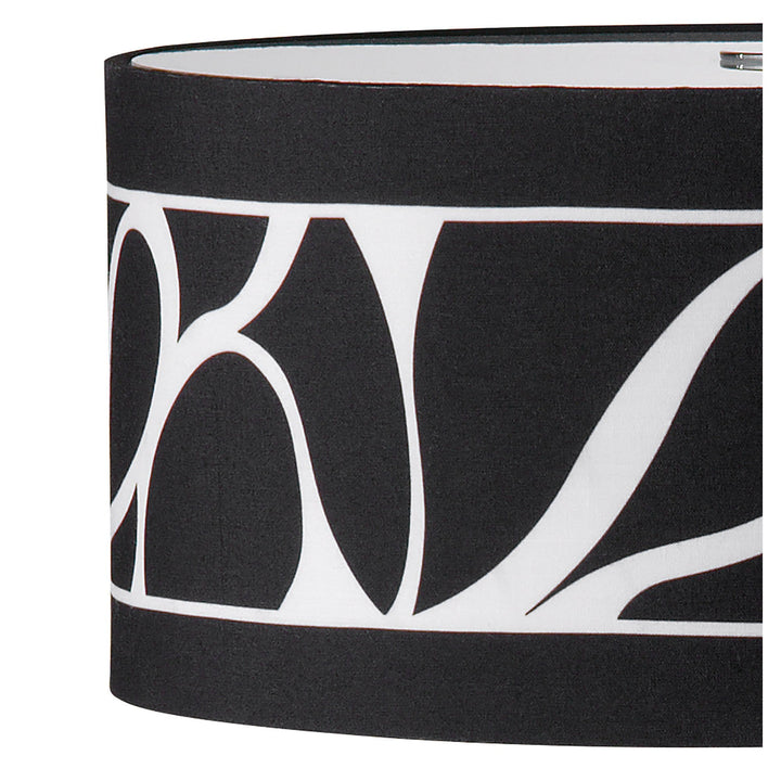 Mantra M8472/1 Manhattan Table Lamp 2 Light Polished Chrome/Frosted Glass Black Patterned Shade