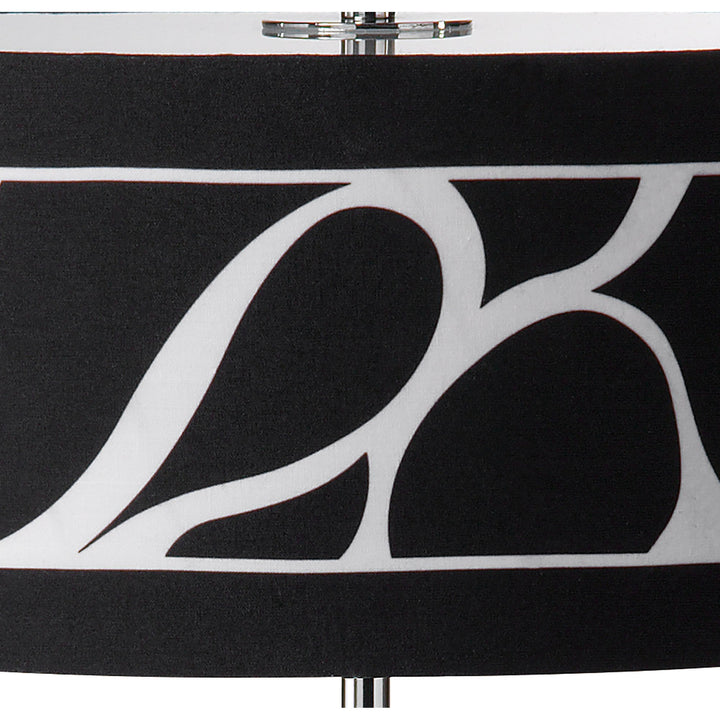 Mantra M8472/1 Manhattan Table Lamp 2 Light Polished Chrome/Frosted Glass Black Patterned Shade