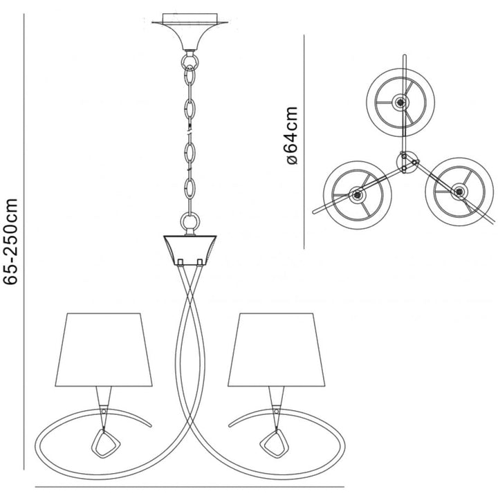 Mantra M1640FG/BS Mara Pendant 3 Light E14 French Gold Black Shades