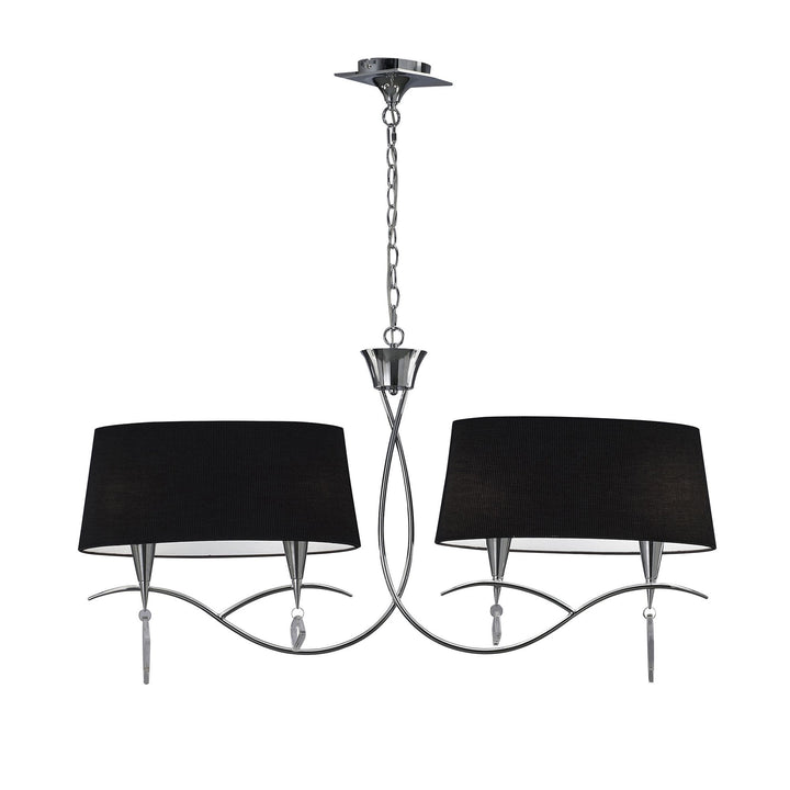 Mantra M1642/BS Mara Linear Pendant 2 Arm 4 Light E14 Polished Chrome Black Shades