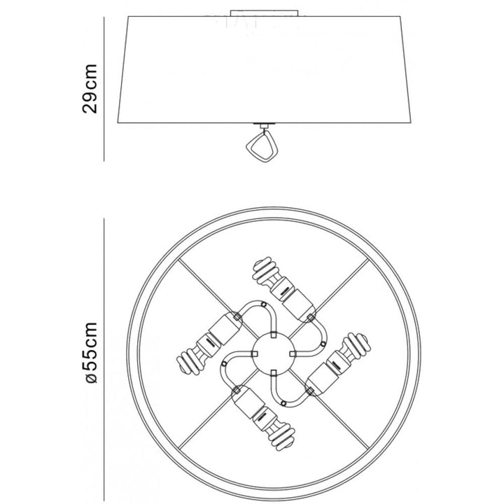 Mantra M1646AB Mara Flush Ceiling 4 Light E27 Round Antique Brass Ivory White Shade