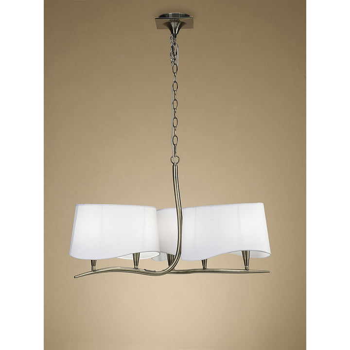 Mantra M1920 Ninette Pendant 3 Arm 6 Light E14 Antique Brass Ivory White Shades