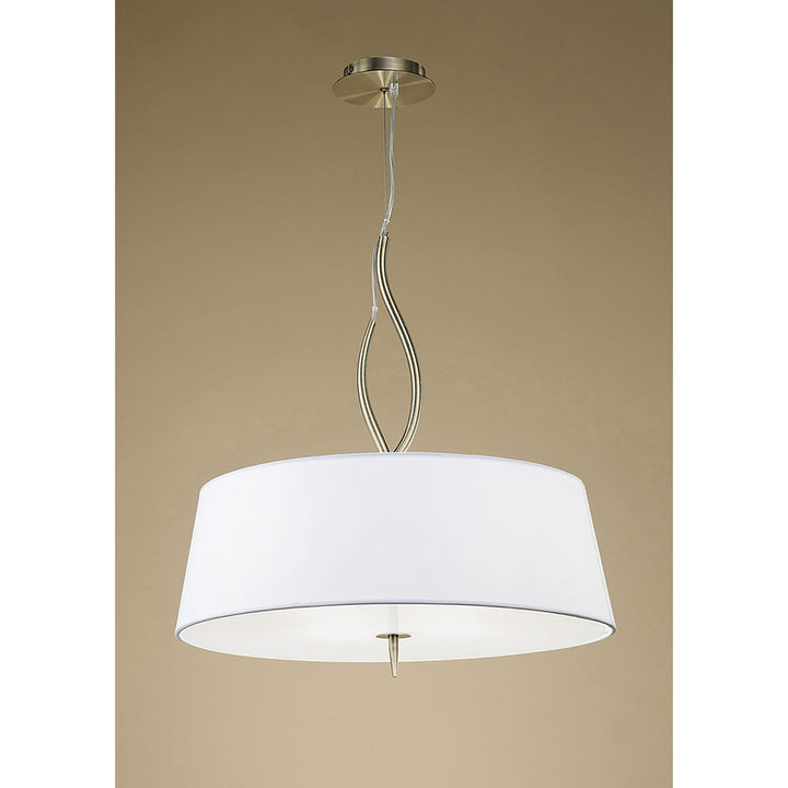 Mantra M1922 Ninette Pendant 4 Light E27 Antique Brass Ivory White Shades