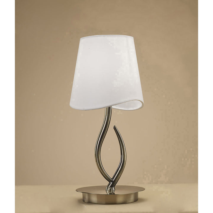 Mantra M1925 Ninette Table Lamp 1 Light E14 Small Antique Brass Ivory White Shade