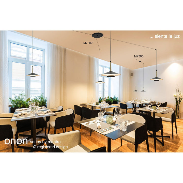 Mantra M7307 Orion 4 Light Linear Pendant 32W LED Black /Antique Brass