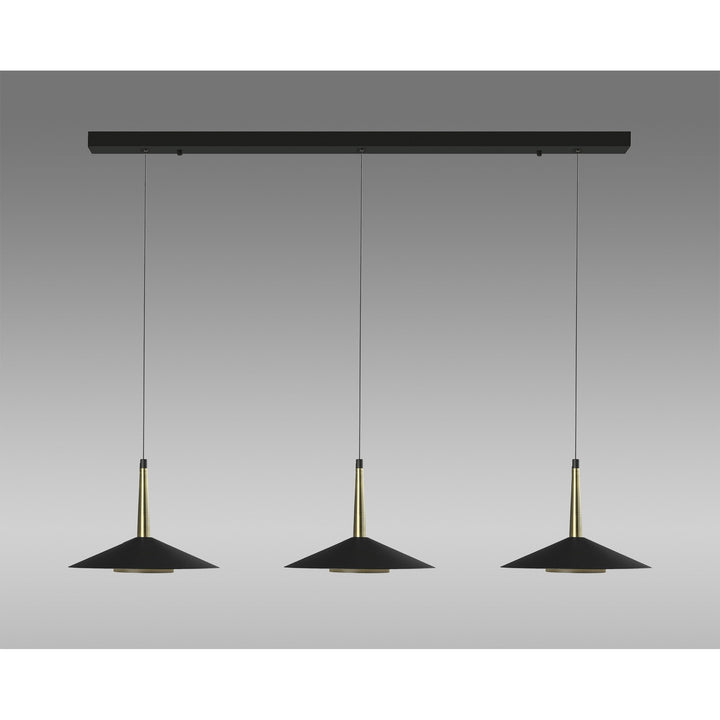 Mantra M7475 Orion 3 Light Linear Pendant 24W LED Black/Antique Brass