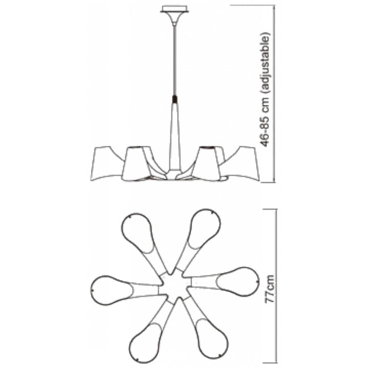 Mantra M1590 Ora Telescopic Convertible To Semi Flush 6 Light E27 Gloss Black/White Acrylic/Polished Chrome