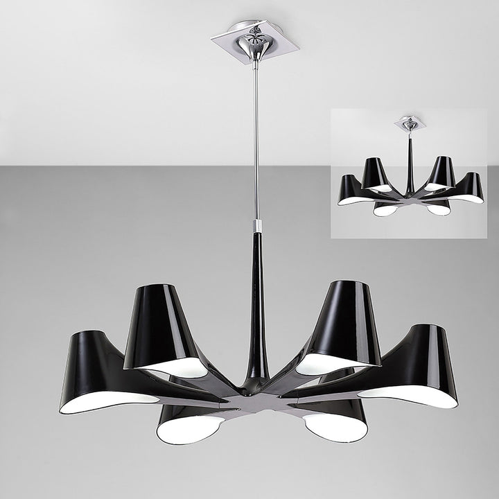 Mantra M1590 Ora Telescopic Convertible To Semi Flush 6 Light E27 Gloss Black/White Acrylic/Polished Chrome