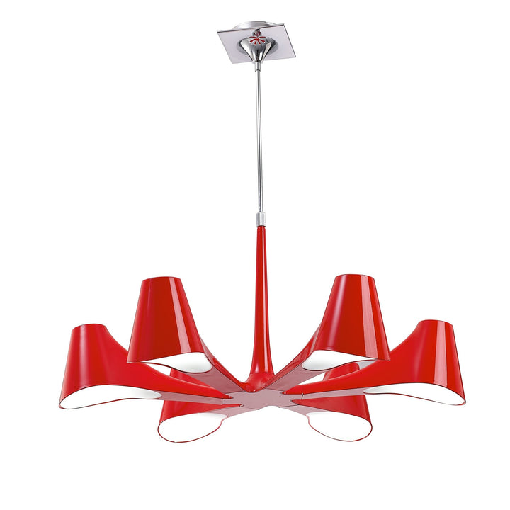 Mantra M1600 Ora Telescopic Convertible To Semi Flush 6 Light E27 Gloss Red/White Acrylic/Polished Chrome