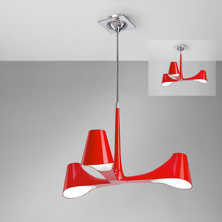 Mantra M1602 Ora Telescopic Convertible To Semi Flush 3 Light E27 Gloss Red/White Acrylic/Polished Chrome