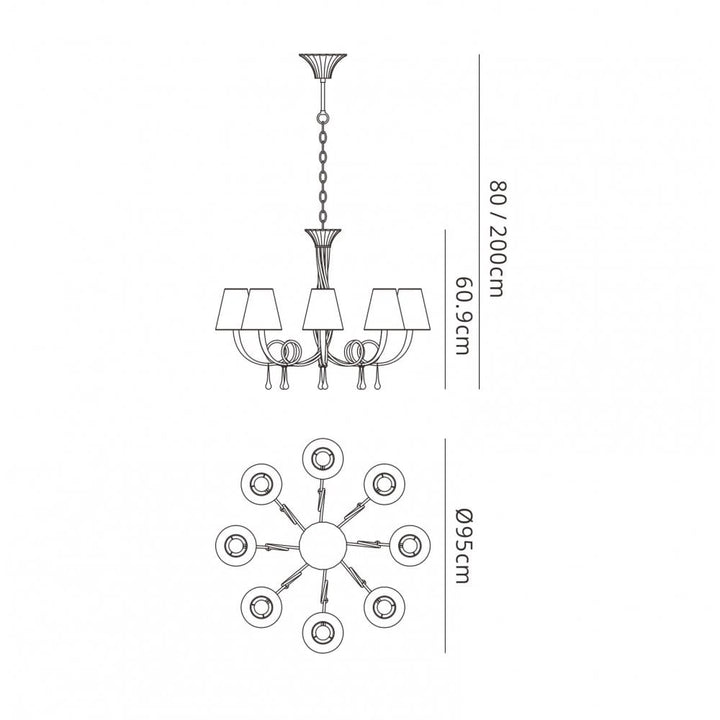 Mantra M6207/CS Paola Pendant 95cm Round 8 Light Silver Painting Cream Shades