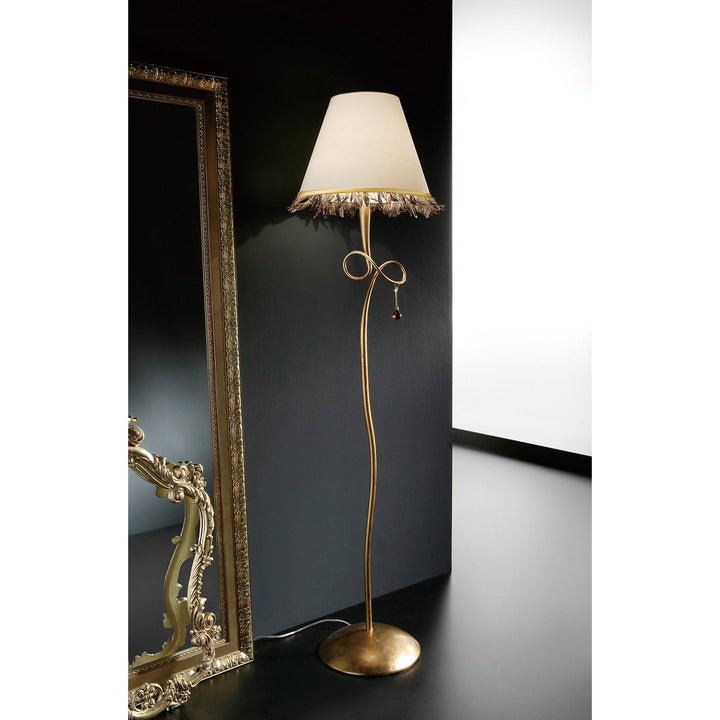 Mantra M0548 Paola Wall Lamp 1 Light E14 Gold Painted Cream Shade & Amber Glass Droplets
